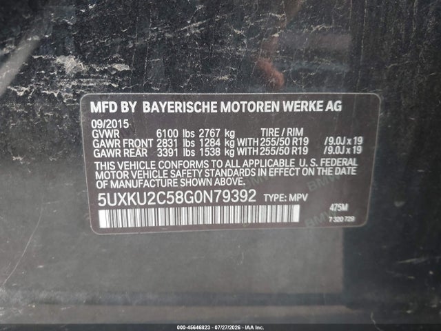 2016 Bmw X6 Xdrive35i მანქანა იყიდება აუქციონზე, vin: 5UXKU2C58G0N79392, აუქციონის ნომერი: 45646823