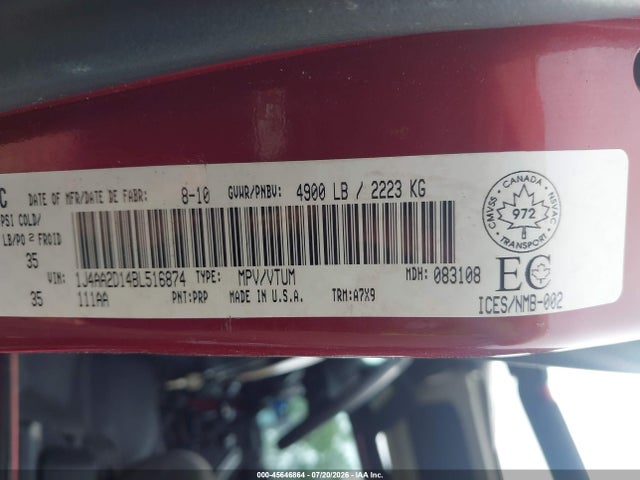 45646864 :رقم المزاد ، 1J4AA2D14BL516874 vin ، 2011 Jeep Wrangler Sport مزاد بيع