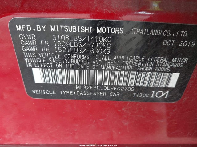 Mitsubishi Mirage G4 Es 2020 ML32F3FJ0LHF02706 Image 9