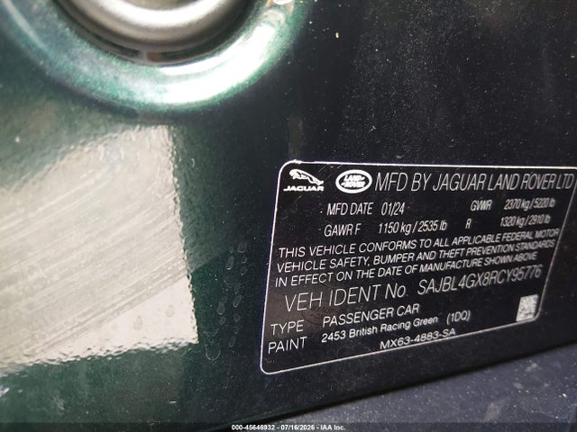 45646932 :رقم المزاد ، SAJBL4GX8RCY95776 vin ، 2024 Jaguar Xf R-dynamic Se P250 Awd Automatic مزاد بيع