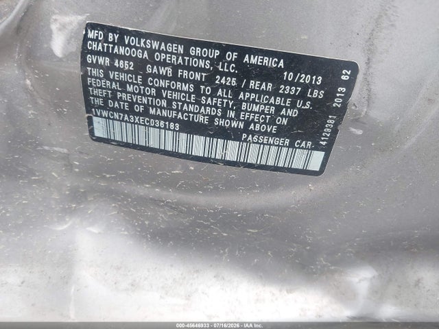 2014 Volkswagen Passat 2.0l Tdi Sel Premium მანქანა იყიდება აუქციონზე, vin: 1VWCN7A3XEC036183, აუქციონის ნომერი: 45646933