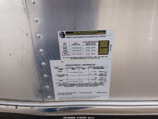 2024 Airstream Other მანქანა იყიდება აუქციონზე, vin: 1STT9YL20RJ571155, აუქციონის ნომერი: 45646959
