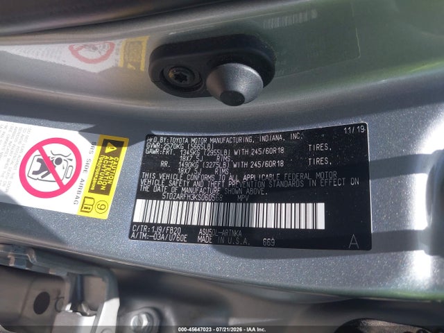Toyota Highlander Le 2019 5TDZARFH3KS060568 Image 9