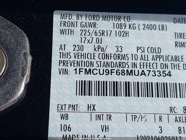 1FMCU9F68MUA73354 Ford ESCAPE S