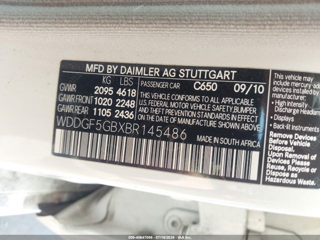 Продаж на аукціоні авто 2011 Mercedes-benz C 350 Sport, vin: WDDGF5GBXBR145486, номер лоту: 45647086