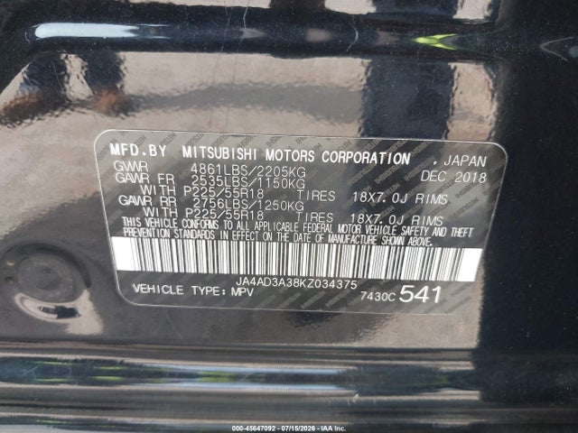 Mitsubishi Outlander Se 2019 JA4AD3A38KZ034375 Image 9