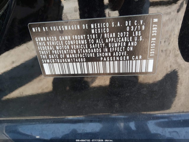 3VWCB7BU9KM174680 Volkswagen Jetta 1.4t R-line/1.4t S/1.4t Se