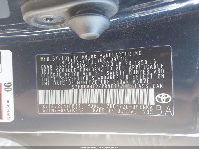 5YFBURHE2KP890172 Toyota COROLLA LE