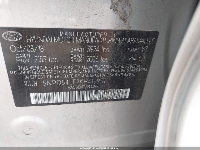 Продаж на аукціоні авто 2019 Hyundai Elantra Value Edition, vin: 5NPD84LF2KH413951, номер лоту: 45647185