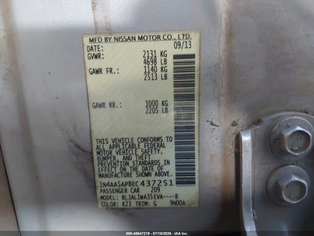 Nissan Maxima 3.5 Sv 2014 1N4AA5AP8EC437251 Image 9