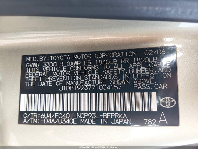 Продажа на аукционе авто 2007 Toyota Yaris, vin: JTDBT923771004157, номер лота: 45647256
