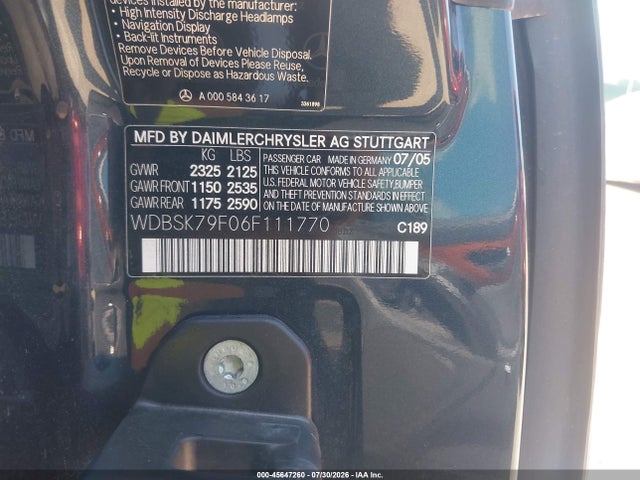 Продаж на аукціоні авто 2006 Mercedes-benz Sl 65 Amg, vin: WDBSK79F06F111770, номер лоту: 45647260