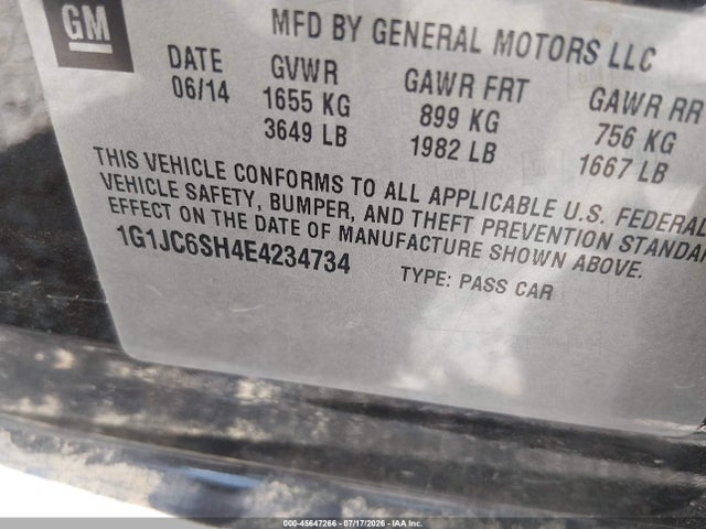 1G1JC6SH4E4234734 Chevrolet Sonic Lt Auto