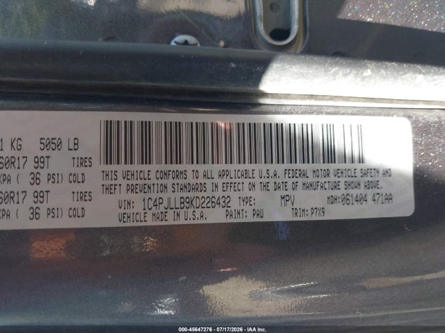 Продажа на аукционе авто 2019 Jeep Cherokee Latitude Plus Fwd, vin: 1C4PJLLB9KD226432, номер лота: 45647276