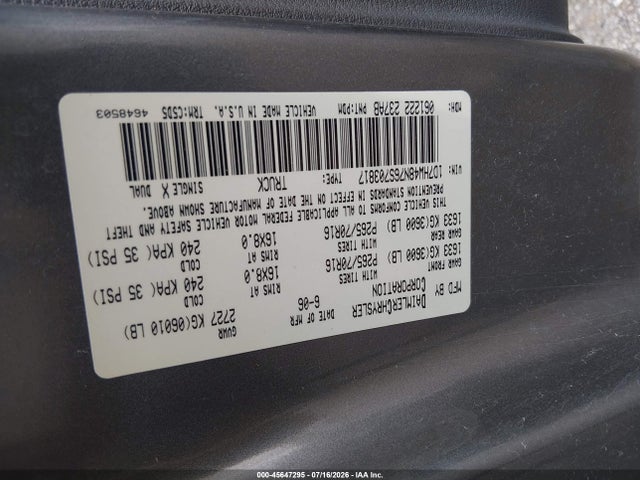 45647295 :رقم المزاد ، 1D7HW48N76S703817 vin ، 2006 Dodge Dakota Slt مزاد بيع