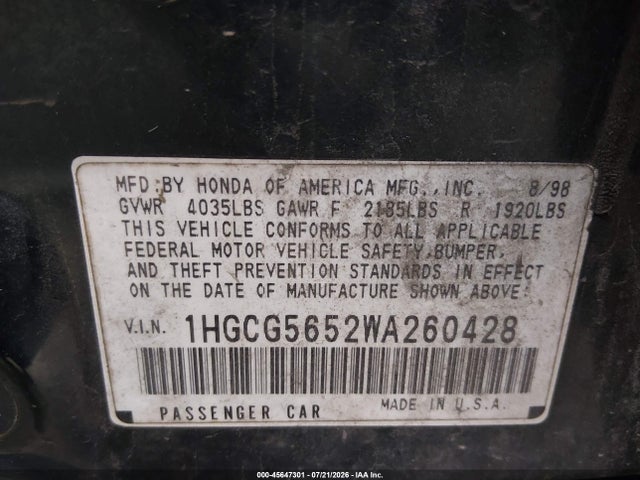 Продаж на аукціоні авто 1998 Honda Accord Ex, vin: 1HGCG5652WA260428, номер лоту: 45647301