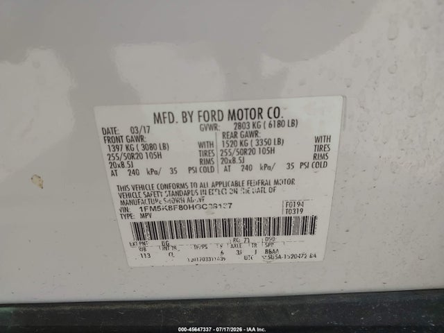 Ford Explorer Limited 2017 1FM5K8F80HGC39137 Image 9