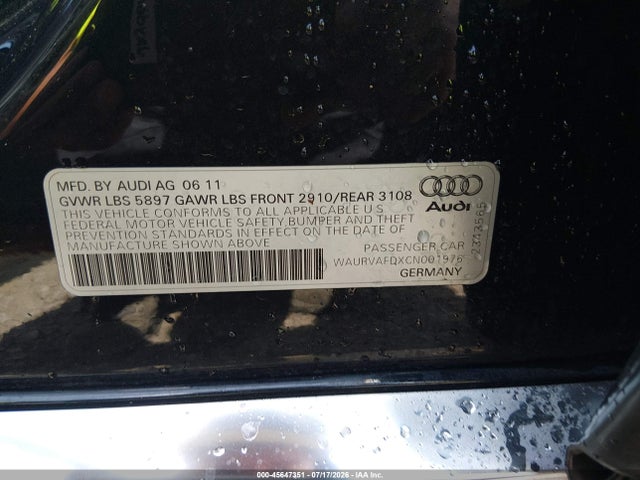 Aukcja sprzedaży 2012 Audi A8 L L 4.2 (tiptronic) (no Longer Orderable), vin: WAURVAFDXCN001976, numer aukcji: 45647351