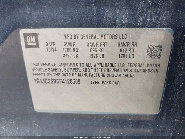 Chevrolet Sonic Lt Auto 2015 1G1JC5SB5F4128509 Image 9