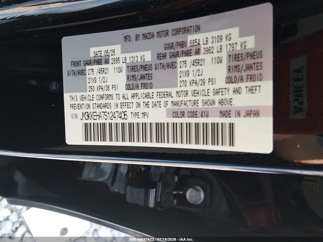 45647423 :رقم المزاد ، JM3KKEHA7S1247405 vin ، 2025 Mazda Cx-90 Phev Premium Plus Package مزاد بيع