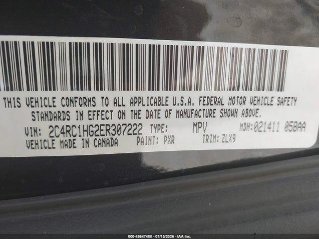 2014 Chrysler Town & Country S მანქანა იყიდება აუქციონზე, vin: 2C4RC1HG2ER307222, აუქციონის ნომერი: 45647480