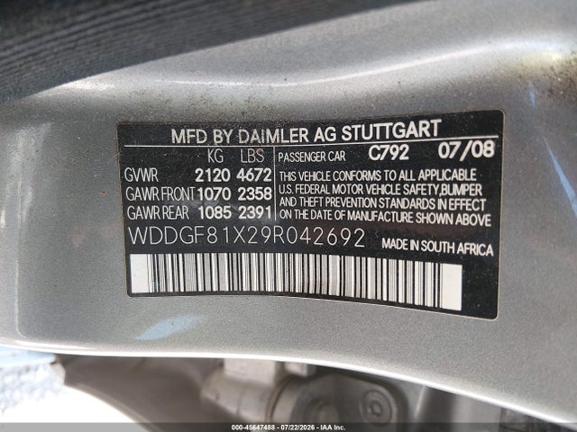 Aukcja sprzedaży 2009 Mercedes-benz C 300, vin: WDDGF81X29R042692, numer aukcji: 45647488