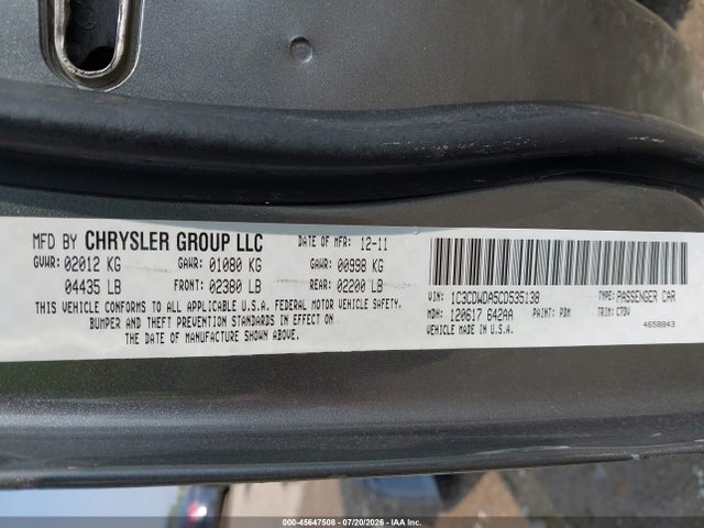 Продаж на аукціоні авто 2012 Dodge Caliber Sxt, vin: 1C3CDWDA5CD535138, номер лоту: 45647508
