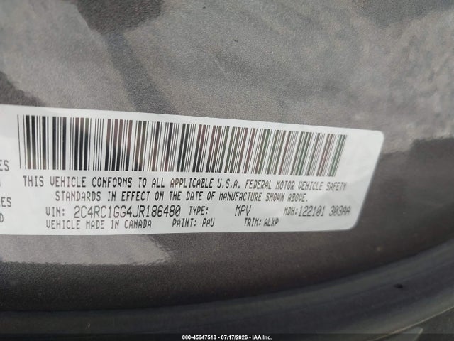 2018 Chrysler Pacifica Limited მანქანა იყიდება აუქციონზე, vin: 2C4RC1GG4JR186480, აუქციონის ნომერი: 45647519