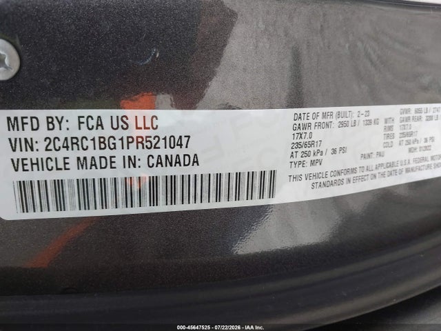 Продаж на аукціоні авто 2023 Chrysler Pacifica Touring L, vin: 2C4RC1BG1PR521047, номер лоту: 45647525