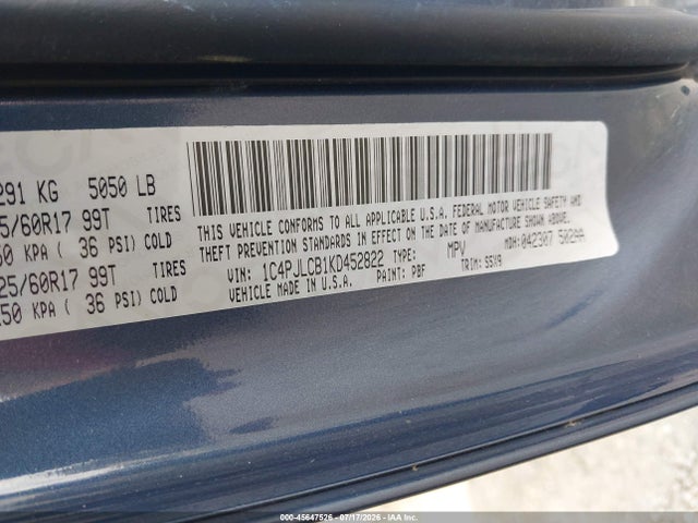 Продаж на аукціоні авто 2019 Jeep Cherokee Latitude Fwd, vin: 1C4PJLCB1KD452822, номер лоту: 45647526