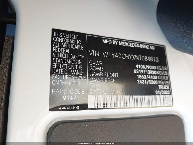 Продаж на аукціоні авто 2022 Mercedes-benz Sprinter 2500 High Roof I4, vin: W1Y40CHYXNT084813, номер лоту: 45647528