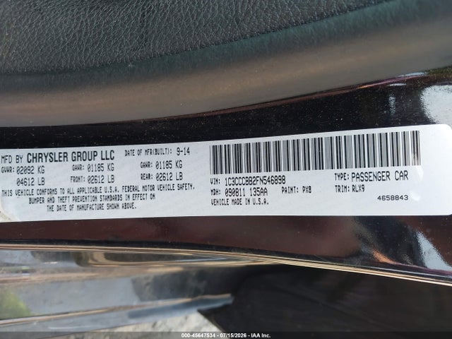Aukcja sprzedaży 2015 Chrysler 200 S, vin: 1C3CCCBB2FN546898, numer aukcji: 45647534