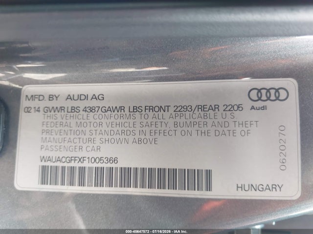 Продажа на аукционе авто 2015 Audi A3 1.8t Premium, vin: WAUACGFFXF1005366, номер лота: 45647572
