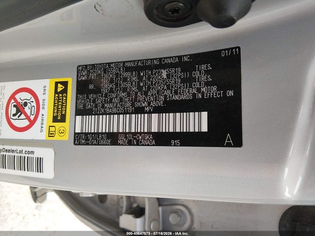 2011 Lexus Rx 350 მანქანა იყიდება აუქციონზე, vin: 2T2ZK1BA9BC051191, აუქციონის ნომერი: 45647573