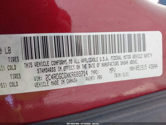Dodge Grand Caravan Sxt 2019 2C4RDGCGXKR689714 Image 4