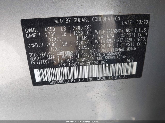 4S4BTAFC2P3200860 Subaru Outback Premium