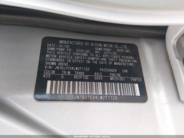 JN1BJ1CV4LW271120 Nissan Rogue Sport S Fwd Xtronic Cvt
