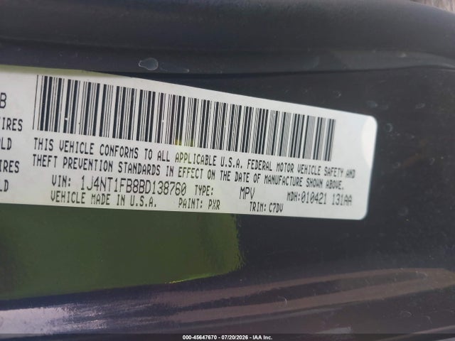 Продаж на аукціоні авто 2011 Jeep Compass, vin: 1J4NT1FB8BD138760, номер лоту: 45647670