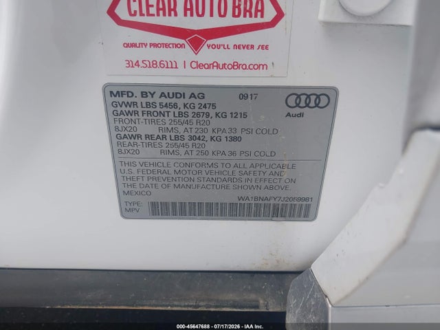Aukcja sprzedaży 2018 Audi Q5 2.0t Premium/2.0t Tech Premium, vin: WA1BNAFY7J2059981, numer aukcji: 45647688