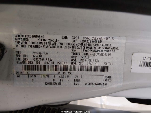 Ford FOCUS ELECTRIC 2018 1FADP3R49JL296114 Image 9