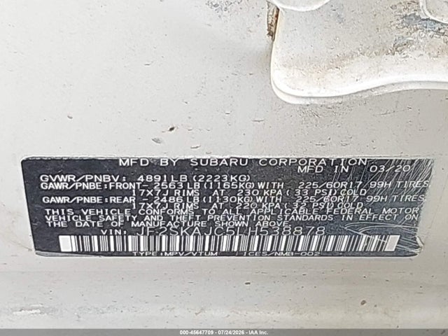 Продажа на аукционе авто 2020 Subaru Forester Premium, vin: JF2SKAJC5LH538878, номер лота: 45647709
