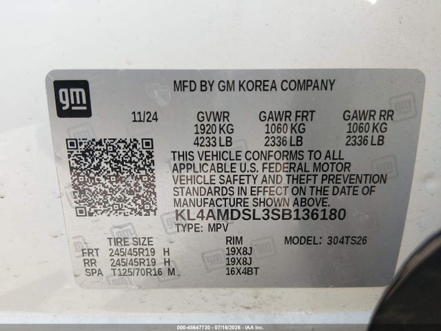 Aukcja sprzedaży 2025 Buick Encore Gx Sport Touring Fwd, vin: KL4AMDSL3SB136180, numer aukcji: 45647730