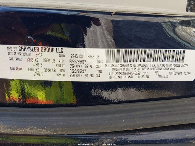 Продажа на аукционе авто 2015 Chrysler Town & Country Touring, vin: 2C4RC1BG0FR545189, номер лота: 45647732