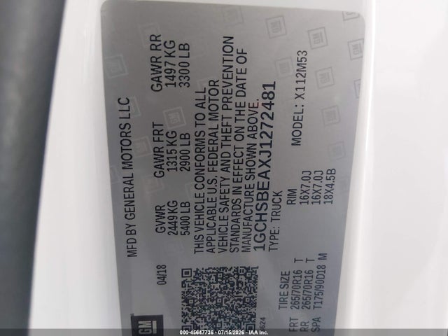 Chevrolet Colorado Wt 2018 1GCHSBEAXJ1272481 Image 9