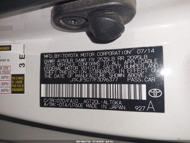 Aukcja sprzedaży 2015 Scion Tc, vin: JTKJF5C77F3096377, numer aukcji: 45647745