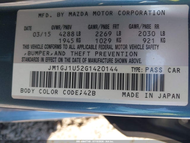 JM1GJ1U52G1420144 Mazda Mazda6 I Sport