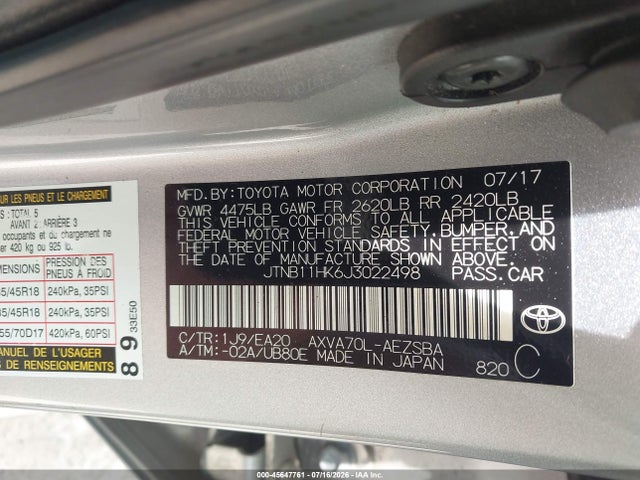 Toyota CAMRY SE 2018 JTNB11HK6J3022498 Image 9