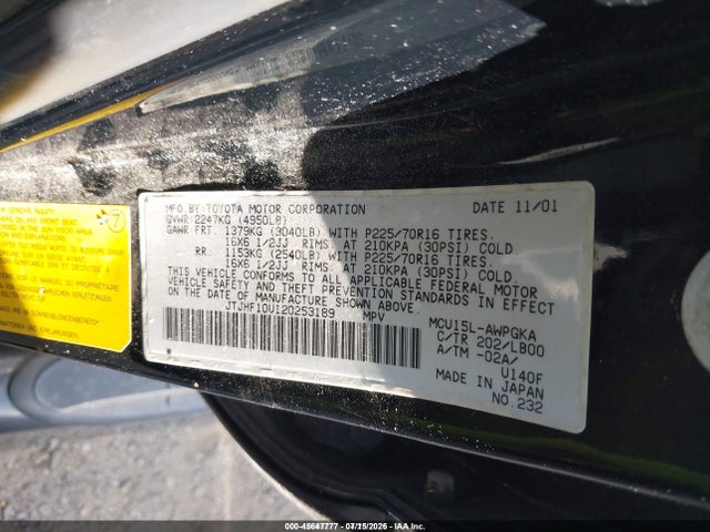 2002 Lexus Rx 300 მანქანა იყიდება აუქციონზე, vin: JTJHF10U120253189, აუქციონის ნომერი: 45647777