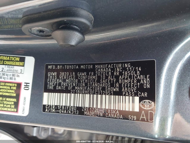 2T1BURHE0FC312951 Toyota Corolla S Plus