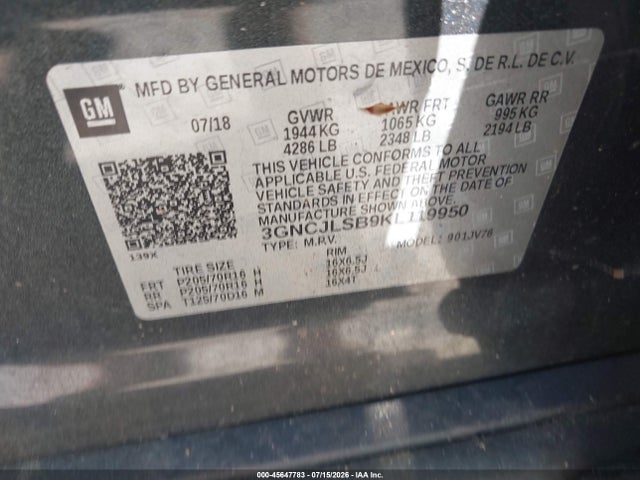 Chevrolet Trax Lt 2019 3GNCJLSB9KL119950 Image 9
